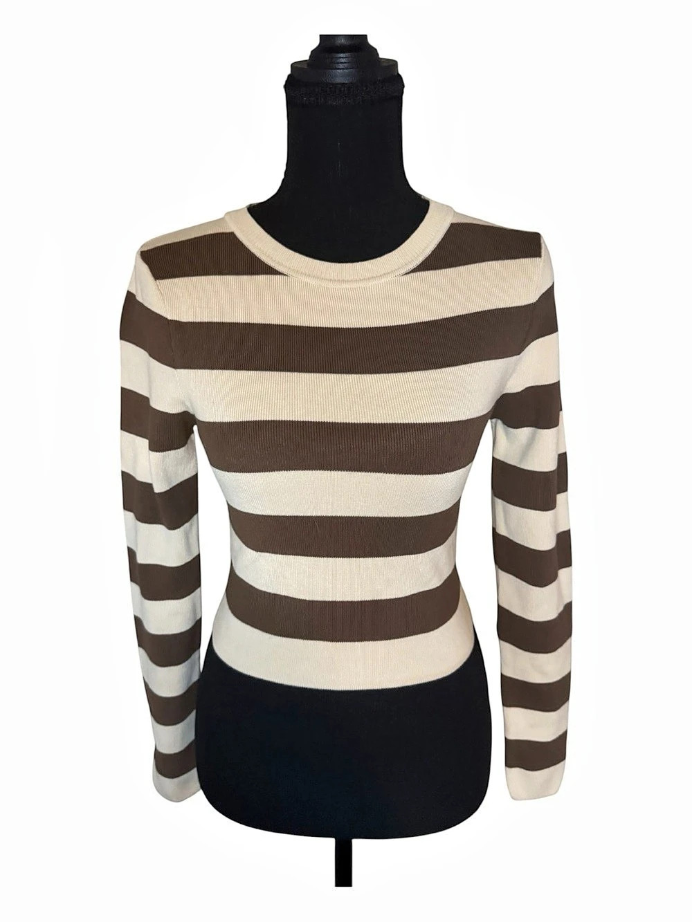 Zara Striped Sweater in Brown & Cream Size Medium